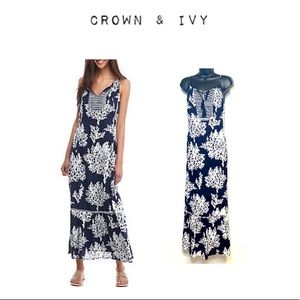 Crown & Ivy breezy Navy White long maxi dress